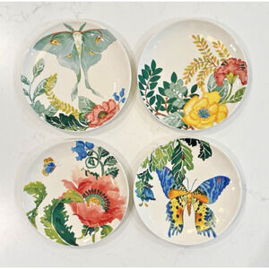 Set of 4 Pottery Barn LYLA GARDEN Salad Dessert Plates Butterfly 8.5" EUC!